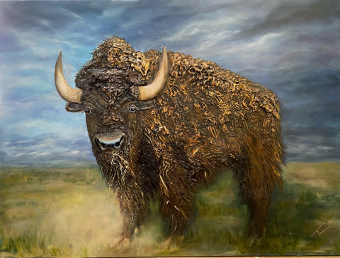 "Tatanka" 78"x52" 3D sculpted Oil on Belgian Linen-SOLD